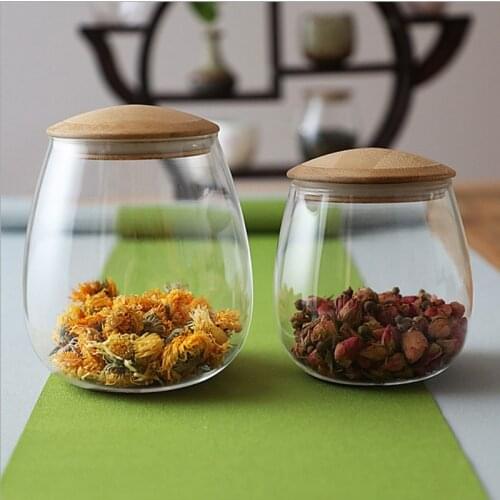 Unique Nordic Glass Storage Bottle with Wooden Cover Minimalist Jars Storage Bottle Organizer Food Container for Kitchen Home