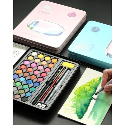 Watercolor paint set solid portable iron box beginner linear draft powder art primer painting tool painting art supplies