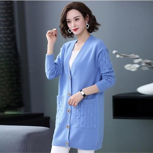 V Neck Sweater Women Button Black Cardigan 2021 Long Sleeve Sweater Autumn Winter Knitted Loose Oversized Jumper Casual