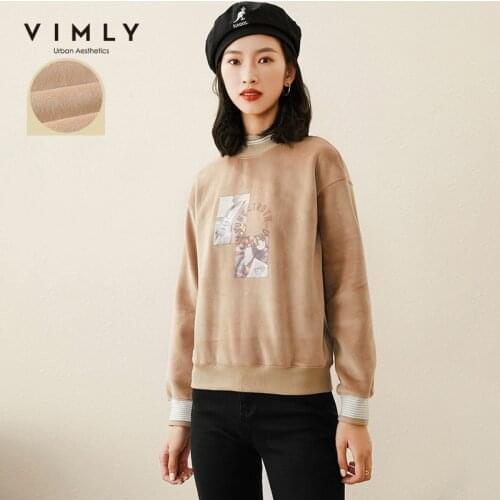 Vimly Winter Womens Sweatshirt Fashion Letter Print O Neck Thick Warm Pullover Autumn Clothes Female Casual Hoodies F5691