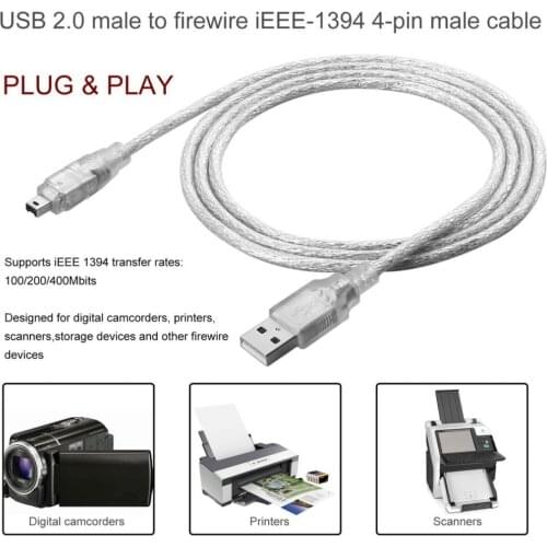1.2m USB 2.0 to iEEE-1394 Cable Adapter USB Male To Firewire iEEE 1394 4 Pin Male iLink Cable Male To Male Cable Flexible Cable