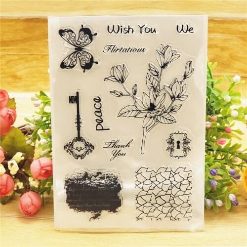 11*16CM Key Flower Transparent Clear Stamps / Silicone Seals Roller Stamp For DIY Scrapbooking Photo Album/Card Making