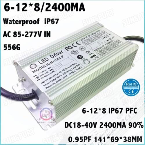 2 Pcs High PFC IP67 100W AC85-277V LED Driver 6-12Cx8B 2400mA DC18-40V Constant Current LED Power For Spotlights Free Shipping