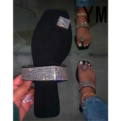 2020 Rhinestone Women Sandals Summer Flat Heel Peep Toe Shallow Shiny Fashion Beach Outdoor Ladies Shoes Zapatos De Mujer
