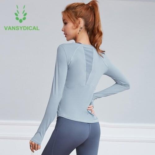 2021 Women Slim Gym Yoga Shirts Spliced Mesh Sports Workout Tops Long Sleeve Quick Dry Fitness Training Jogging T-shirts