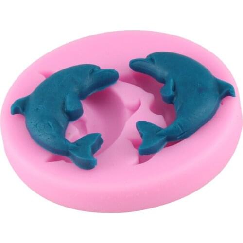 3 pieces/lot) Brand new 7.8*6.8*1.2cm 2 cavities dolphin porpoise shape silicone fondant decorating candy molds bakery supplies