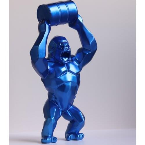 40cm Creative Resin Sculpture Angry King Kong Home Decoration Lift Bucket Barrel Gorilla Figure Statue Living Room Decor blue