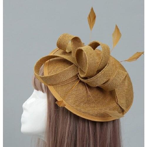 Banquet hat handmade bow Feather flower Hair Accessories bride hat