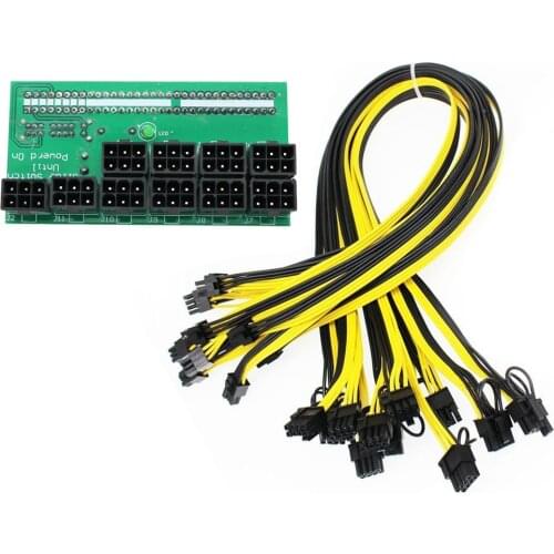 Ethereum ETH ZEC Mining Server Power Supply 12V GPU / PSU Breakout Board 9pcs 18AWG PCI-E 6 Pin To 6+2 Pin Cables Power Adapter