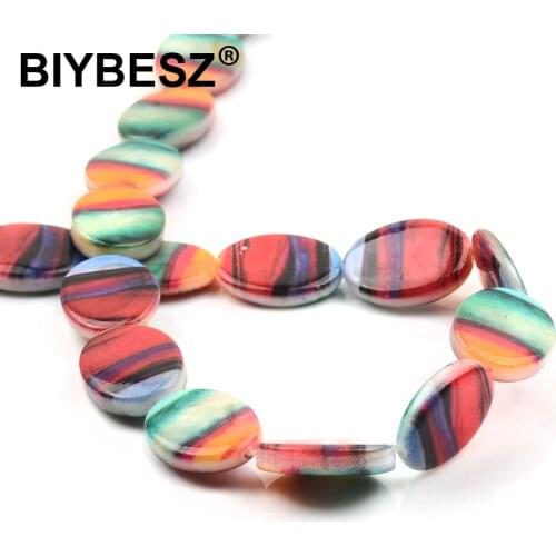 Charm Pattern Printed Stone Beads Oval Shape Loose Spacer Shell Beads for Jewelry Making 22pcs DIY Charm Bracelet Necklace