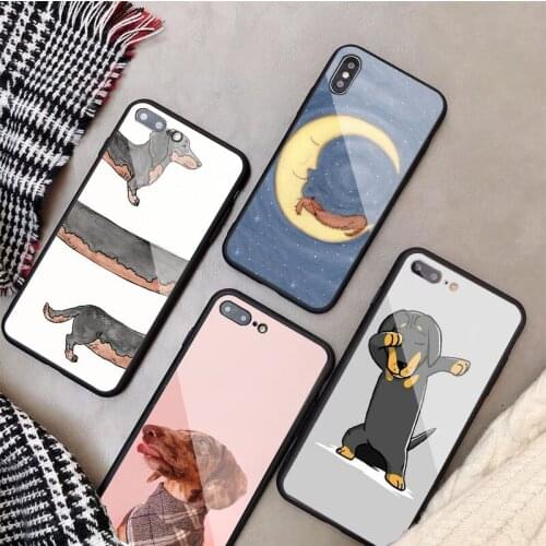 Dachshund Dog Tempered Glass Phone Case For iphone 12 11 Pro Max 5 6 7 8 PLUS X XS XR XSMax Shell