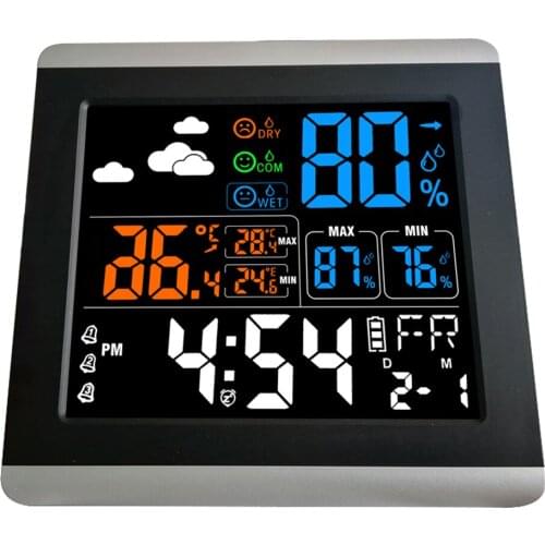 LCD Digital Alarm Clock with Temperature Humidity Table Desk Weather Station