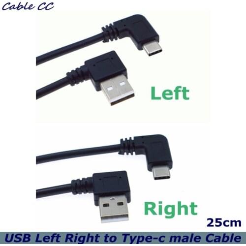 Double elbow Type-C USB to USB-A male USB3.1 Type C Male 90 Degree Right Angled connector short 25cm for Power bank cable