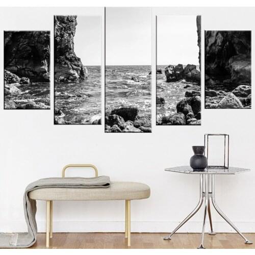 Canvas Painting Wall Art Black Retro Sea Strone HD 5 Pieces Printing Poster Home Decorative Modern Living Room Modular Pictures