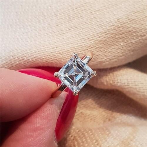 RandH 8.0mm 2CARAT Asscher Cut DF Color Solitaire Ring 14K Rose Gold Lab Diamond Ring Set Excellent Matching Band Ring For Women