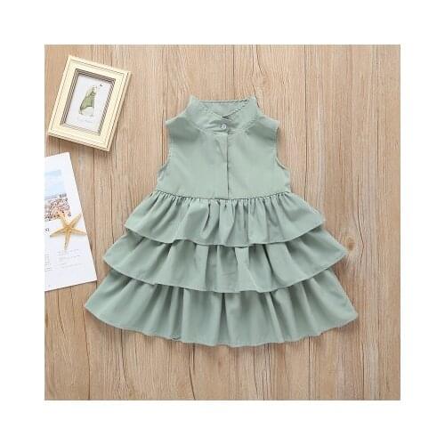 Summer Cute Black Green Ball Gown Girls Dresses Kid Girl Party Dress Sleeveless O Neck Cake Ruffled Tutu Bubble Dress baby dress