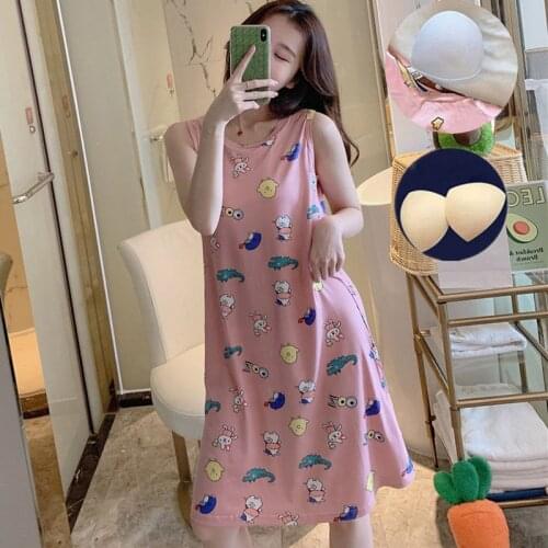 Summer 2020 Women\s New Style Sleeveless Nightdress With Chest Pads
