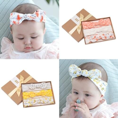 3pcs/lot Fashion Striped Bunny Ears Elastic Infant Headband Cute Cartoon Pattern Knotted Hairband Print Headwear Birthday Gifts