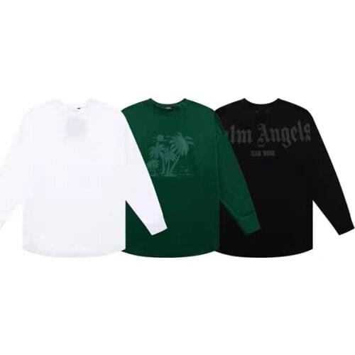 Palm Angels 22ss Letters logo Men and Women,Couple Pattern, Maple Leaf Pattern, Fashionable,Casual, Long sleeve T-Shirt