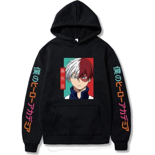 My Hero Academia Hoodie Shoto Todoroki Graphic Long Sleeve Men Sweatshirt Front Pocket Pullover Unisex Oversized Streetwear Tops
