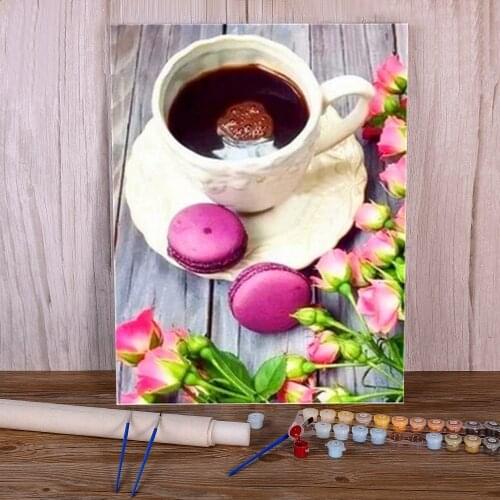 Coffee Cup Flowers Kitchen Paint By Numbers Kit Acrylic Paints 40*50 Paiting By Numbers Loft Wall Picture Kids Drawing