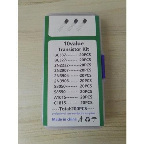 10values*20pcs=200pcs Transistor kit BC337 BC327 2N2222 2N2907 2N3904 2N3906 S8050 S8550 A1015 C1815 to-92 Assortment pack set