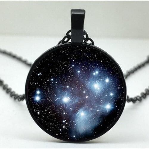 2018 new Handcrafted Pleiades star cluster pendant Universe Galaxy necklace Space Jewelry Black Blue Silver Plated pendant