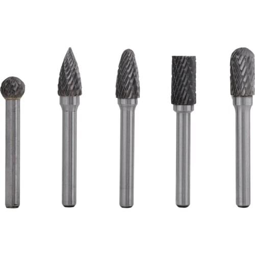 New 5 Pcs Tungsten Steel Grinding Burr 6mm Shank 10mm Head Rotary Cutter Bits Kit Wood Milling Burrs Cutter Set