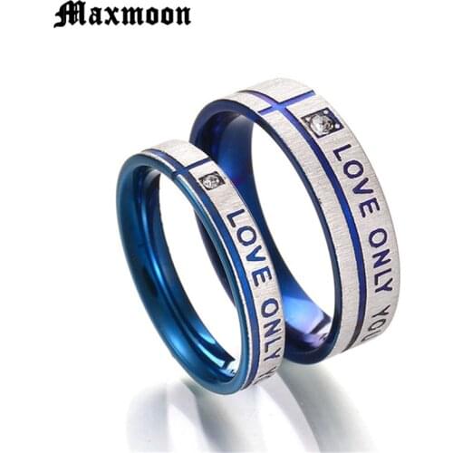 Maxmoon Couple Wedding Band Ring Stainless Steel CZ Stone Anniversary Engagement Promise Ring for Women Men