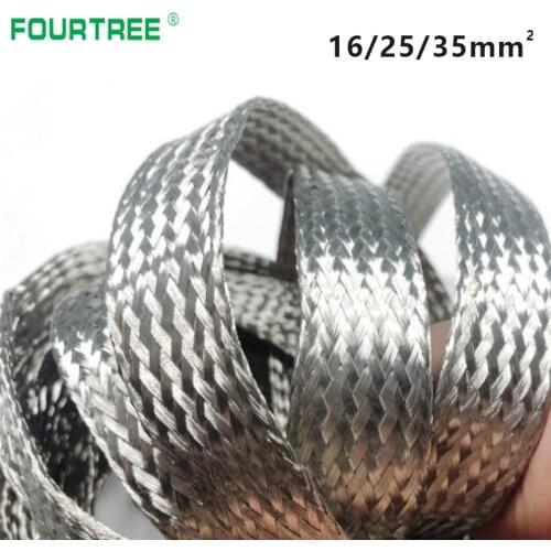 1Meter 16/25/35mm2 Pure Copper Tinned Braid Lead Wire Bare Ground Cable Metal Sheath Screening Signal Wire Flat Conductive Tape