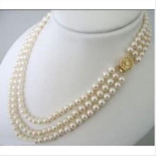 Triple strands 9-0mm south sea round white pearl necklace 18"19"20" KKK