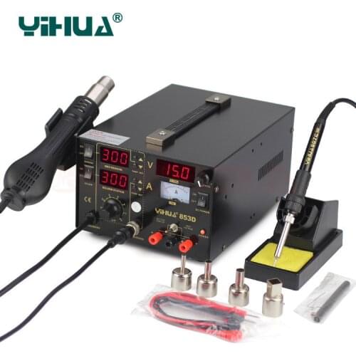 YIHUA 853D 3in1 110V/220V Hot Air Gun Rework Station Soldering Station+ Heat Gun + Power Supply Welding Repair Solder Station