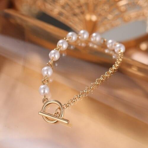 Simple Handmade Wedding Imitation Pearls Bracelet Women Girls Chain Bracelets OT Buckle Bracelet For Women Summer Jewelry Gift