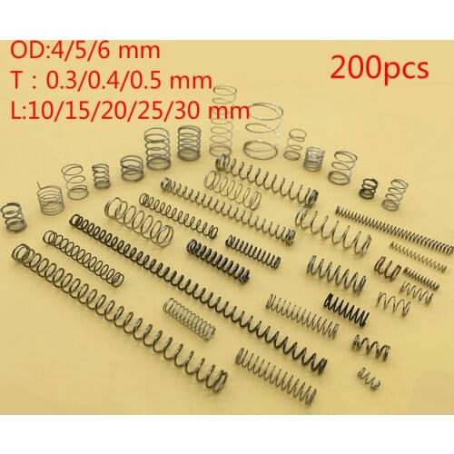 High quality 304 stainless steel compression spring Repair small spring suit Wire diameter 0.5/0.3/0.4 OD4/5/6 10-30length 225pc
