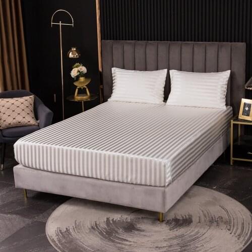Luxury Queen King Size Bedding Set Satin Silk Fitted Sheet Bed Mattress Protector Cover Twin Queen Bedclothes No Pillowcase
