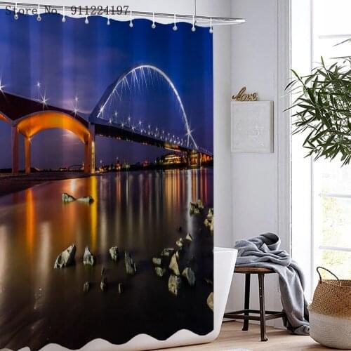 Night View Bridge Shower Curtains Waterproof Polyester Fabric Shower Curtain Washable Bathroom Decor Curtain Screen With Hooks