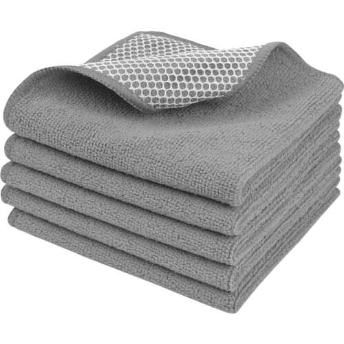 Sinland Super Absorbent Microfiber Wash Dish Cloth Best Kitchen Rags Cleaning Cloths With Poly Scour Side 12Inchx12Inch 5 Pack