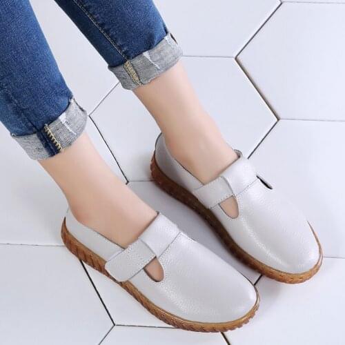 Tilocow Genuine Leather Women Flat Shoes Woman Breathable Casual Loafers Hook & Loop Shoes Female Shallow Solid Ladies Flats