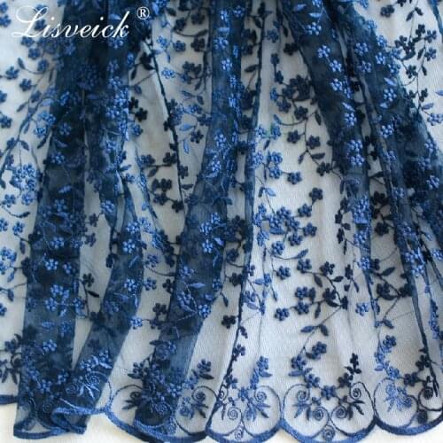 1yard/lot 130cm Soft white embroidered tulle and lace fabric by the yard for bridal wedding dresses, pink, dark blue and red