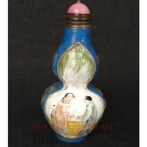 YIZHU CULTUER ART Collection Vintage art China Glaze Hand Painting Carving Figure Snuff Bottle