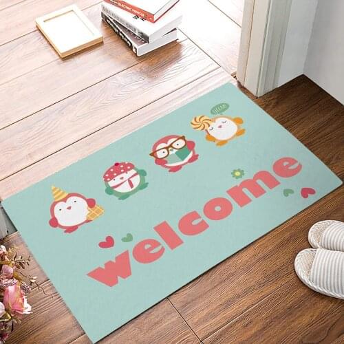 Funny Cute Penguin Flower Welcome Door Mats Kitchen Floor Bath Entrance Rug Mat Absorbent Indoor Bathroom Decor