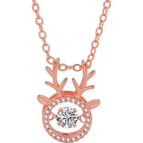 Women deer Crystal Pendant Rose Gold Chain Necklace S925 Silver Necklace Women Lovers Necklace Jewelry