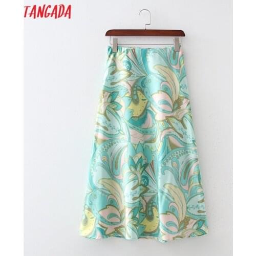 Tangada Women Flowers Print Vintage Skirt Faldas Mujer Vintage Side Zipper Ladies Elegant Chic Long Skirts 1D269