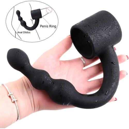 2021 Cock Ring With Anal Plug Hook For Men Soft Silicone Penis Sleeve Chastity Lock Fetish Cockring Male Prostate Massager 45mm