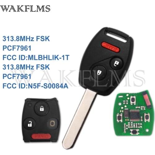 3 Button Remote Car Key 313.8Mhz For Honda CRV Fit Accord CR-Z Civic Odyssey 2006-2013 with PCF7961 Chip MLBHLIK-1T N5F-S0084A