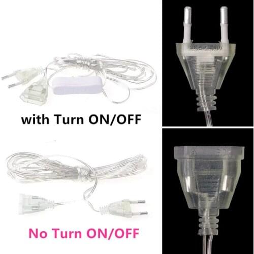 3M EU US Power Extension Cable Transparent Standard Power Extension Cord Wire with Turn ON/OFF for LED String Christmas Lights