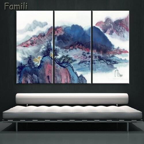3Panel Landscape Mountain Chinese canvas painting Wall canvas art painting for living room decoration NO Frame