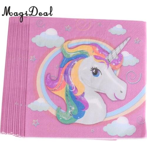 40pcs Pink Unicorn Paper Dinner Napkins 16.5 cm Square Party Lunch Serviettes Wedding Baby Shower Tableware Accessories