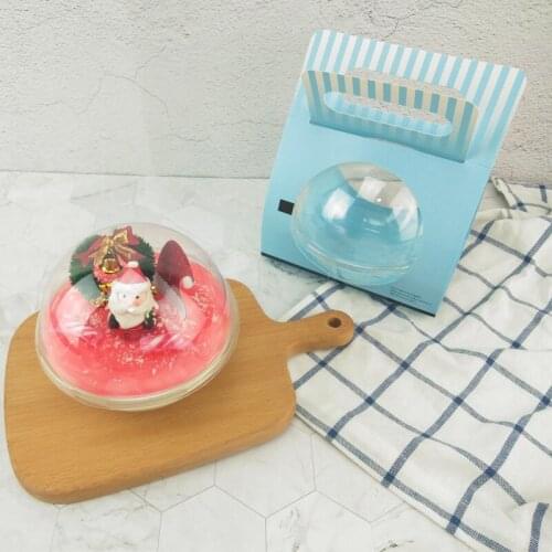 50 Sets Coconut Bowl Cake Box Transparent Hollow Round Plastic Box Mousse Cake Fruit Dessert Packaging Box With Handle 400-500ml