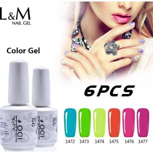 6 Pcs Free shipping IDO Polish 15ml UV Lamp Gel Nail Polish Art Primer Kit (4 Colors+1 Top+1 Base) Gelpolish Nails Set